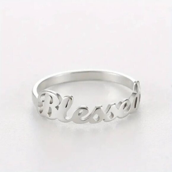 BLESSED Script Handwritten Ring Daily Reminder Silver Tone #1248 - Picture 3 of 10